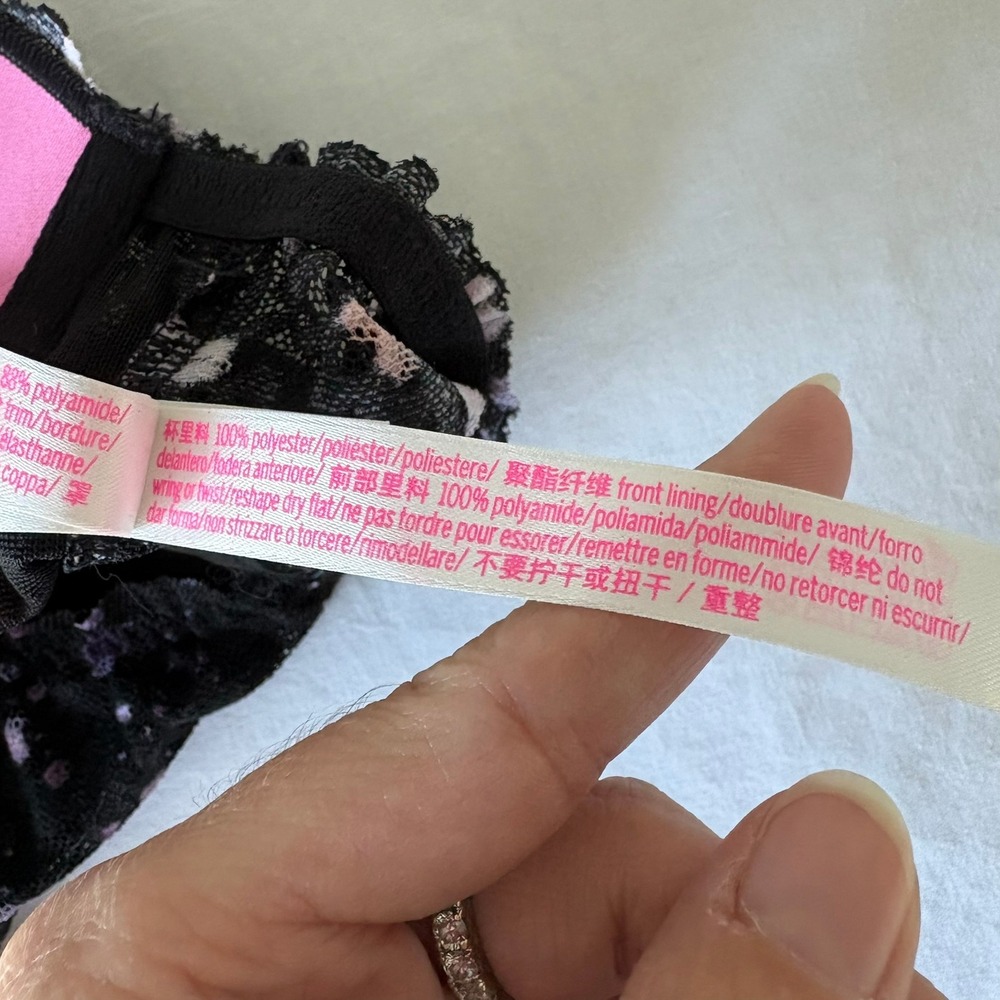 Victoria's Secret PINK Lace Bralette Black Floral Splatter Lightly Lined Medium - Picture 11 of 16